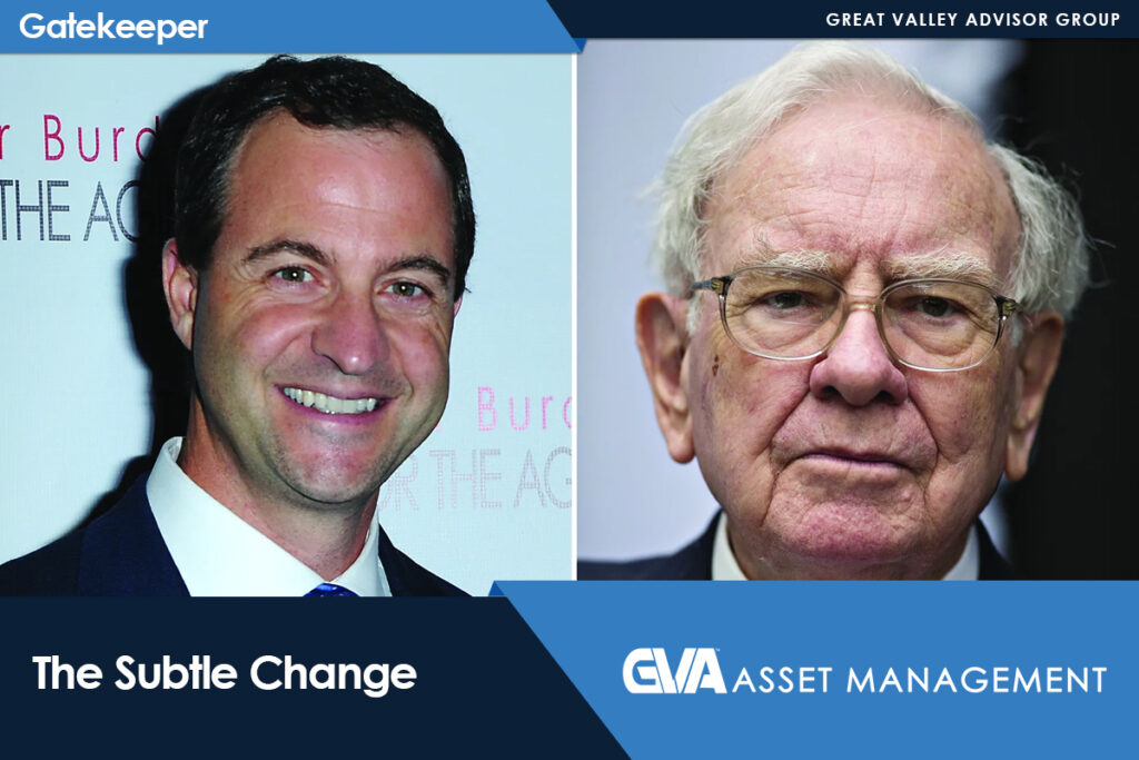 Split image of two men in business attire—left a smiling younger man, right an older man with glasses—on a blue-themed banner for The Subtle Change and GVA Asset Management.