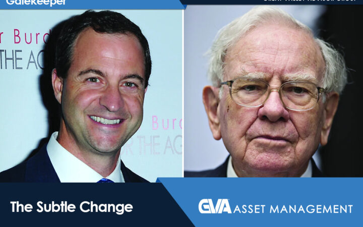 Split image of two men in business attire—left a smiling younger man, right an older man with glasses—on a blue-themed banner for The Subtle Change and GVA Asset Management.
